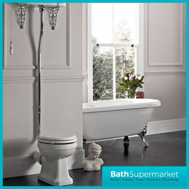 Chatsworth Traditional High Level WC Toilet & Soft Close White Seat - Image 3