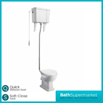 Chatsworth Traditional White High Level WC Toilet & Soft Close White Seat