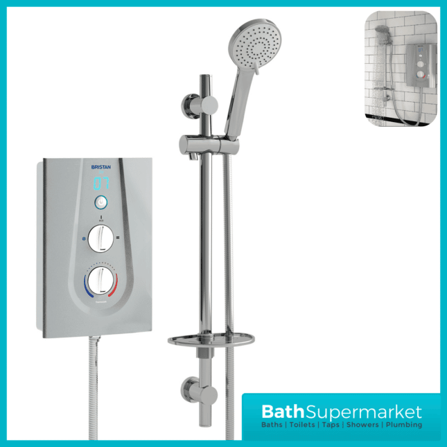 Joy Metallic Silver Thermostatic Electric Shower-8.5-9.5KW