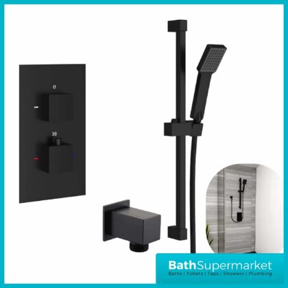 Mono Black Square Concealed Valve & Slide Rail Kit-Wall Outlet