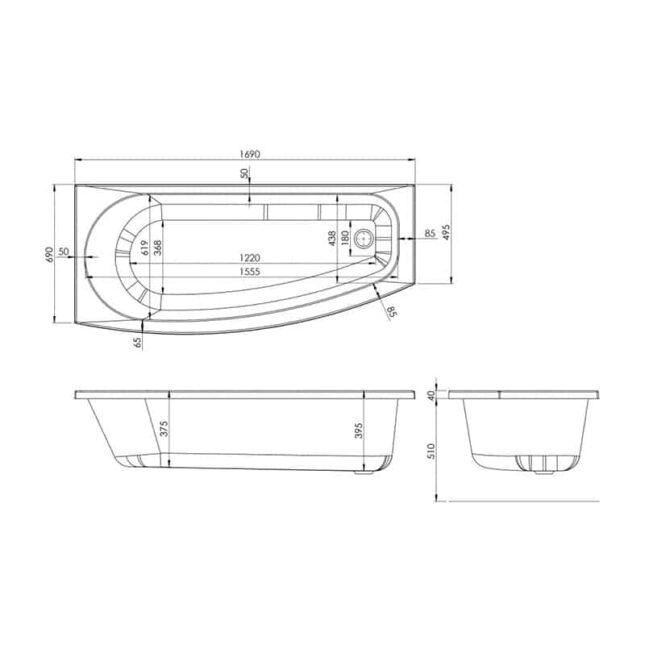 AquaVolere Sonny 1700mm x 740mm Space Saving Shower Bath-LH-RH - Image 4