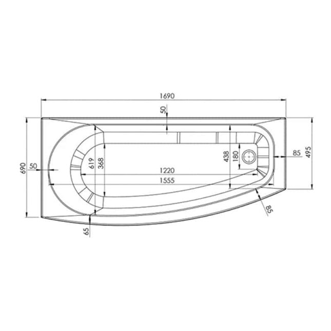 AquaVolere Sonny 1700mm x 740mm Space Saving Shower Bath-LH-RH - Image 3