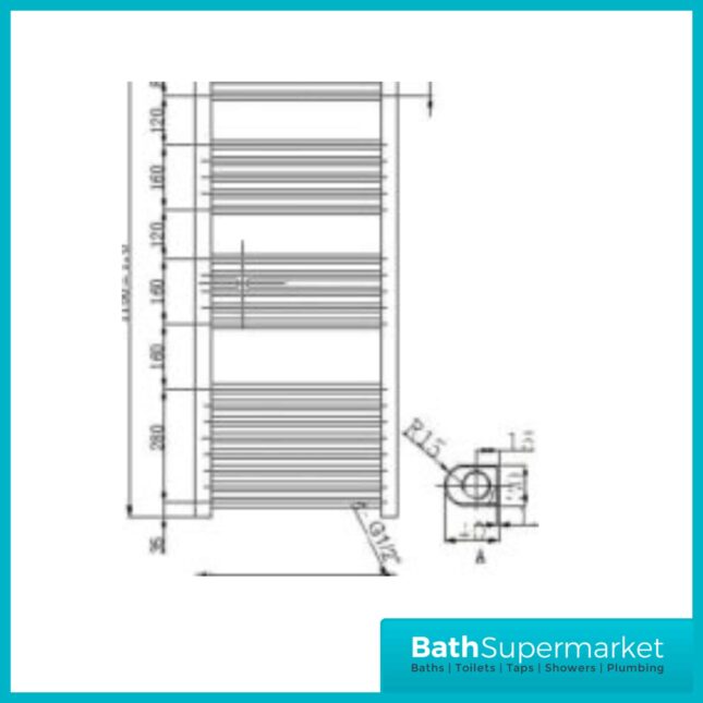 Nuie Anthracite Straight Ladder Towel Rail 500 Width x 1150mm Height - Image 3