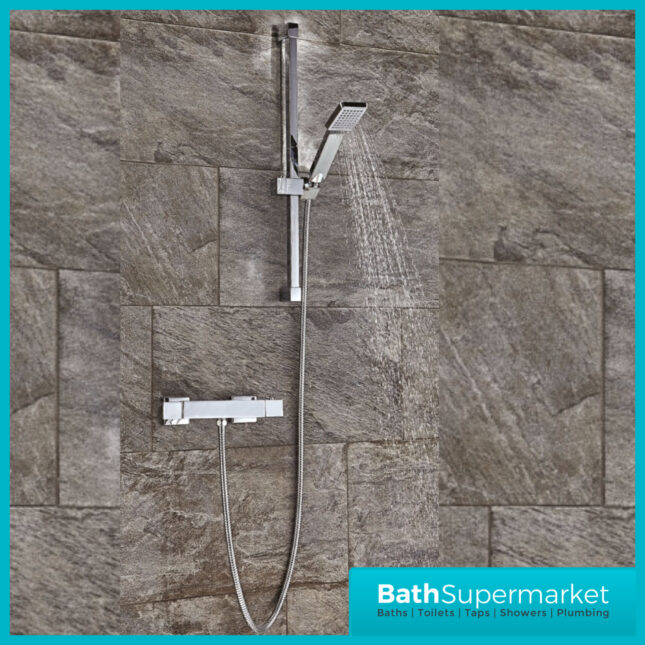 Sognare Chrome Square Exposed Thermostatic Shower Bar Valve (Bottom Outlet) - Image 2