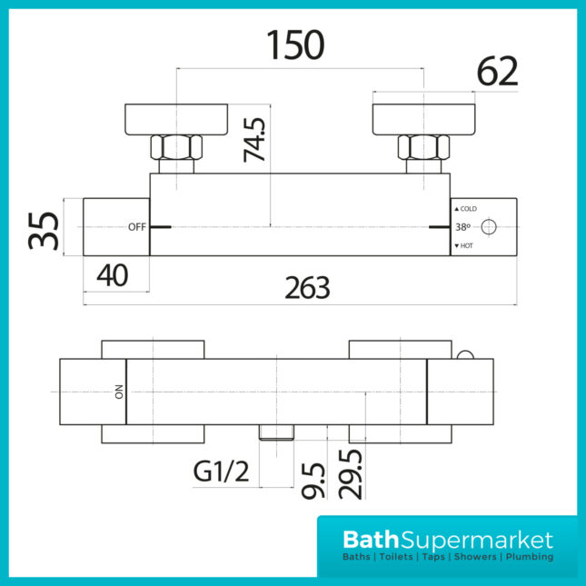 Square Thermostatic Bar Valve (Bottom Outlet) – Chrome