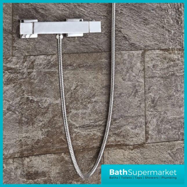 Square Thermostatic Bar Valve (Bottom Outlet) – Chrome