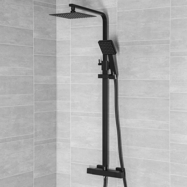 Sognare Neptune Square Black Thermostatic Shower and Riser Kit - Image 2