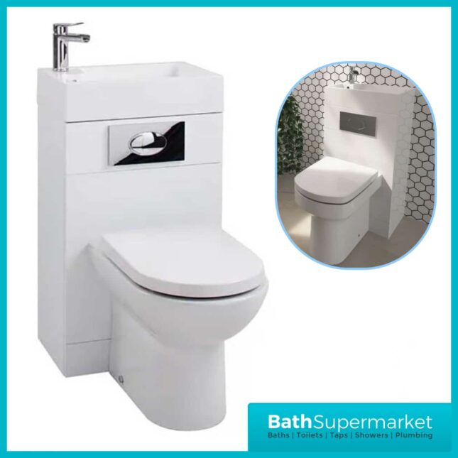 Cassellie Futura Gloss White Space Saving Toilet with Sink on Top 500mm