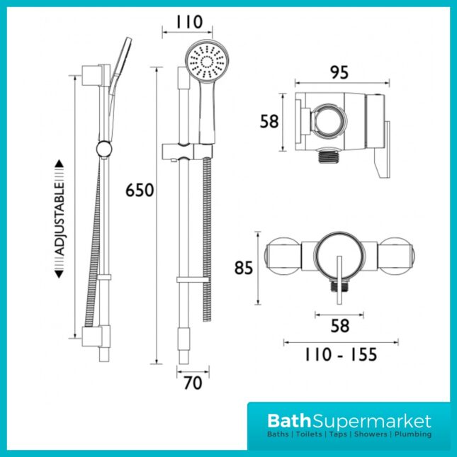 Bristan Sonique3 Exposed Mixer Thermostatic Shower Kit With Adjustable Riser Rail