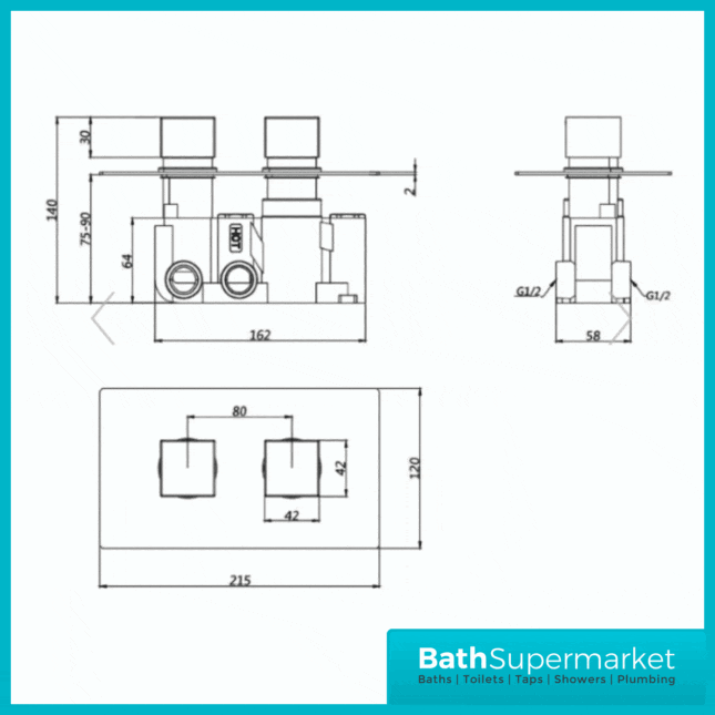 Nero Square Matt Black Concealed Thermostatic Shower Valve-1 Way