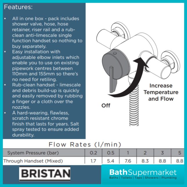 Bristan Luminance Chrome Sonique3 Thermostatic Exposed Mixer Shower Kit