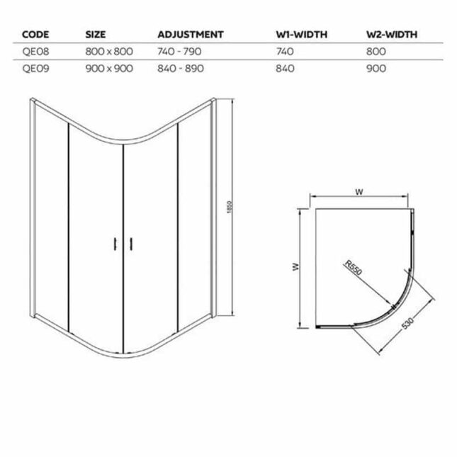 Seis 6mm Quadrant Shower Enclosure 800mm/900mm - Image 2
