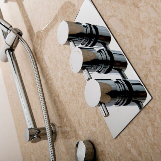 Plan Triple Concealed Thermostatic Shower Valve Round Handle (2 way) Chrome - Image 2