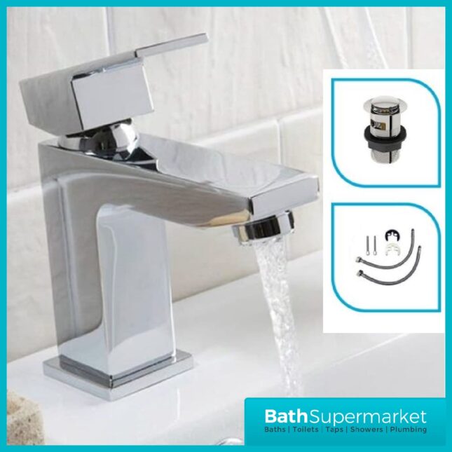 Ava Cast Chrome Mini Mono Basin Mixer Tap-Clicker Waste