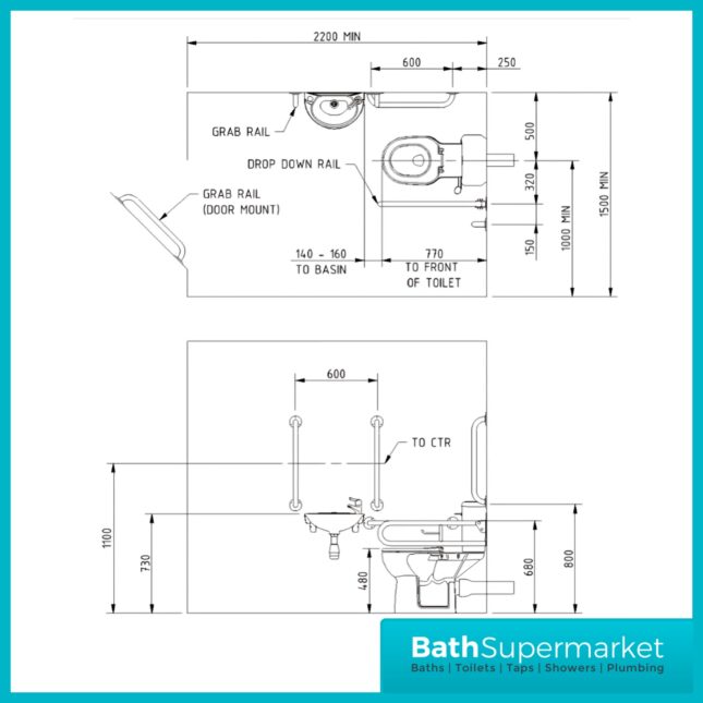 Fitzroy Of London NymaPRO Rimless Close Coupled Doc M Pack Chrome Exposed Grab Rails Fixings