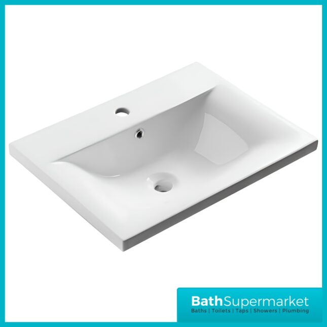 Purity White Gloss Floor Standing 2 Door Unit & Slim Depth Ceramic Basin 600mm Wide