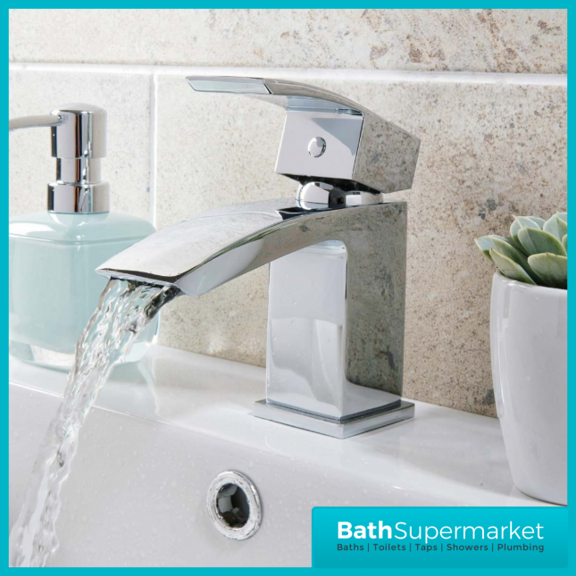 Sognare Descent Chrome Square Mono Basin Mixer Tap With Clicker Waste