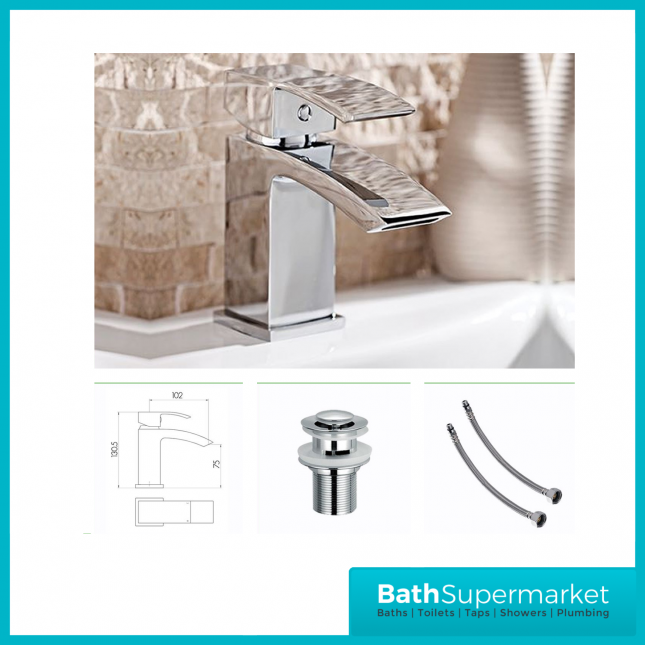 Sognare Descent Chrome Square Mini Mono Basin Mixer Tap With Push Waste