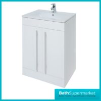 Purity White Gloss Floor Standing 2 Door Unit & Slim Depth Ceramic Basin 600mm Wide