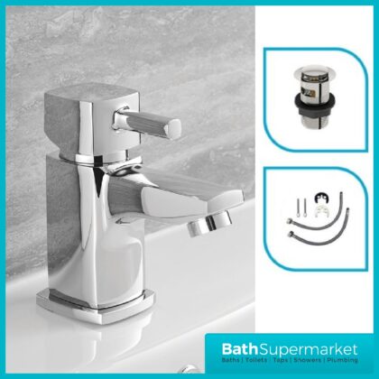 Forme Cubic Chrome Mini Mono Basin Mixer Tap-Clicker Waste