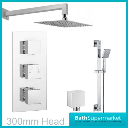 Platinize Triple Square Concealed Valve With Slide Rail & Wall Mounted Head