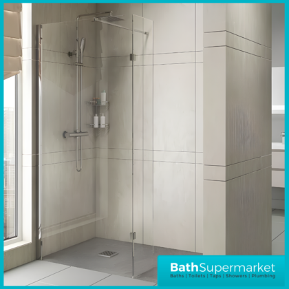 KV8 700mm-1200mm Wide-2000mm Height Chrome Wetroom Shower Panel-300mm Return Panel