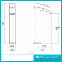 Sognare Descent Square Chrome Tall Mono Basin Mixer Tap With Click Clack Waste - Image 3
