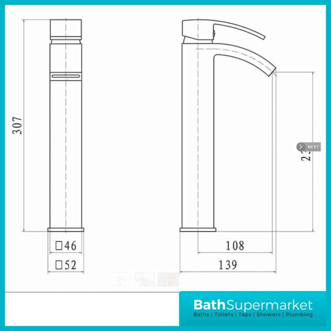 Sognare Descent Square Chrome Tall Mono Basin Mixer Tap With Click Clack Waste - Image 3
