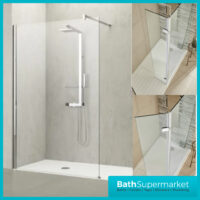KV8 700mm-1200mm Wide-2000mm Height Chrome Wetroom Shower Panel-300mm Return Panel