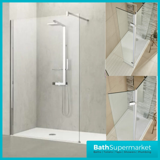 KV8 700mm-1200mm Wide-2000mm Height Chrome Wetroom Shower Panel-300mm Return Panel
