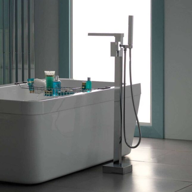 Alvoro E88 Chrome Freestanding Square Bath Shower Mixer With Hose & Handset - Image 3