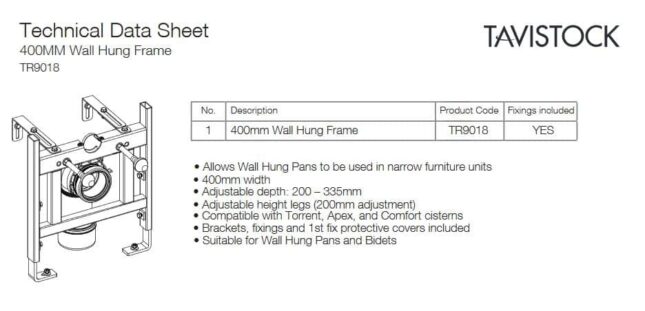 Roper Rhodes 400mm Low Height Wc Bidet Frame TR9018 - Image 3