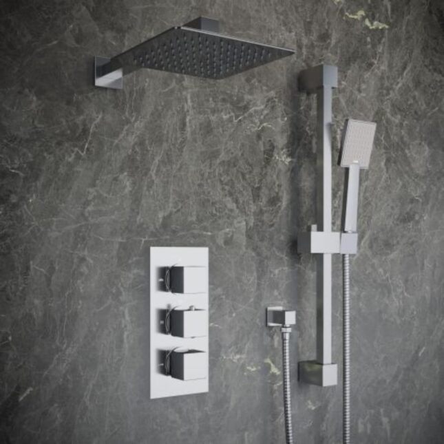 Platinize Triple Square Concealed Valve With Slide Rail & Wall Mounted Head - Image 2