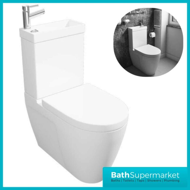 Combi Mini Close Coupled Toilet with Cistern and Basin - Soft Close Seat