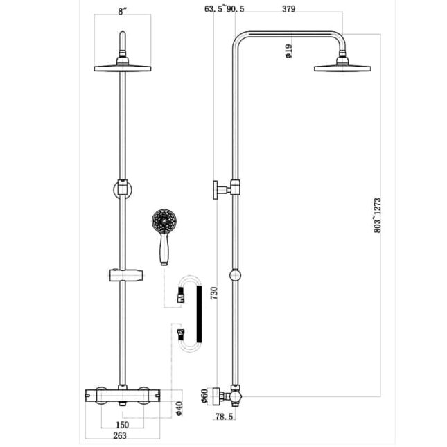Sognare Mercury Chrome Round Rigid Riser Complete Shower Kit - Image 3