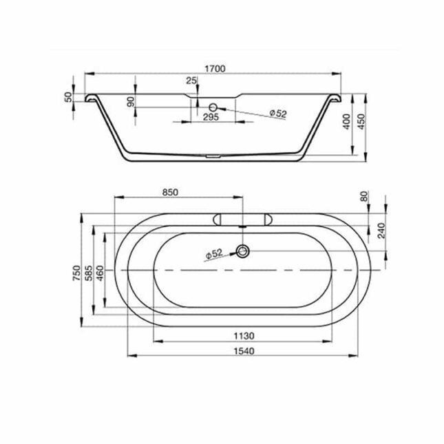 April Skipton Double Ended 1700mm x 750mm Freestanding Bath - Image 2