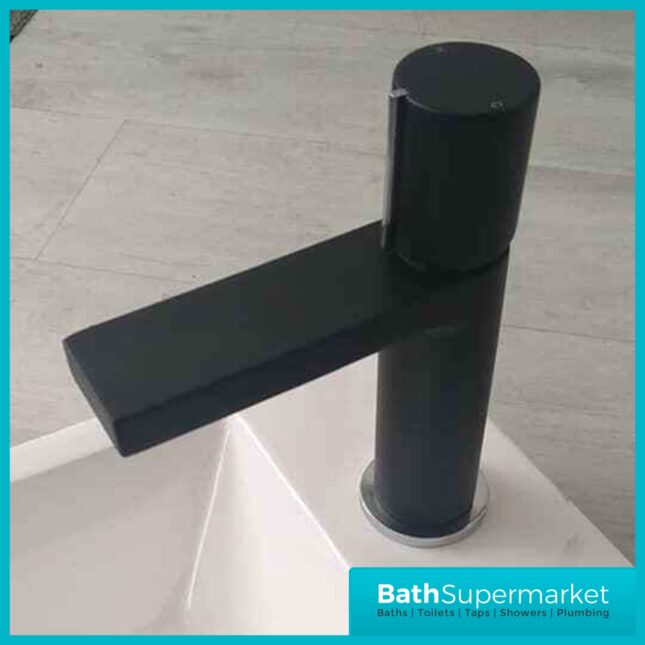 Divock Matt Black-Chrome Trim Square Basin Mono Tap-Clicker Waste