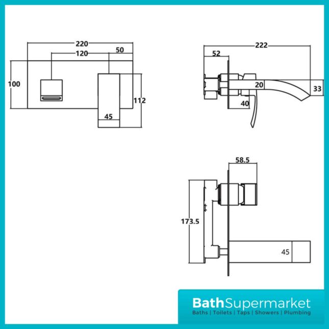 Chrome 2 Hole Wall Mounted Basin Mixer Tap