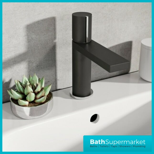 Divock Matt Black-Chrome Trim Square Basin Mono Tap-Clicker Waste