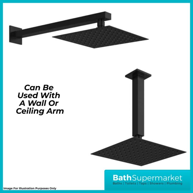 Nero Square 200mm Slimline Drench Shower Head Matt Black