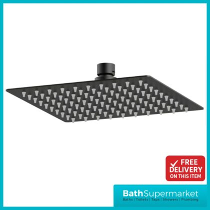 Nero Square 200mm Slimline Drench Shower Head Matt Black