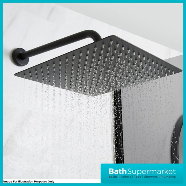 Nero Square 200mm Slimline Drench Shower Head Matt Black