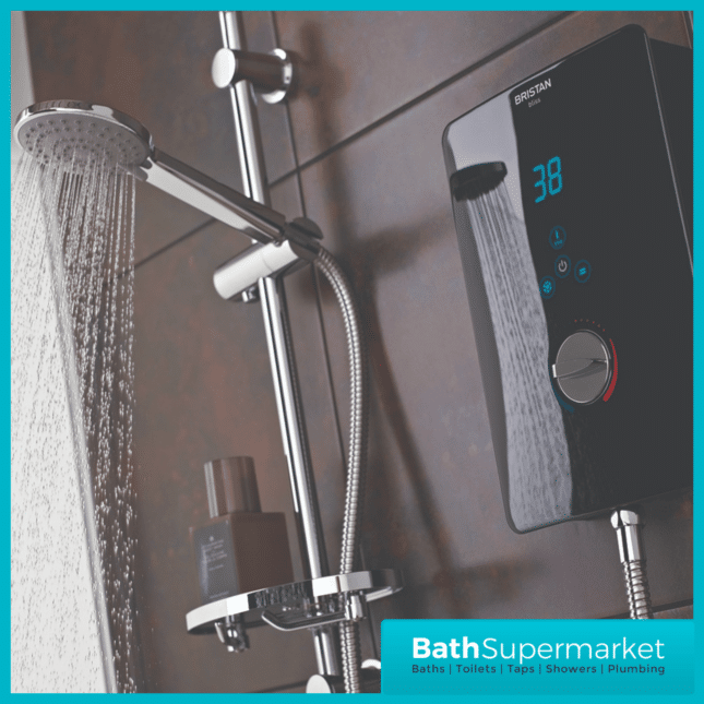 Bristan Bliss Black Gloss Touch Control Digital Display Electric Shower & Riser Kit 8.5Kw-9.5Kw-10.5kw Power - Image 3