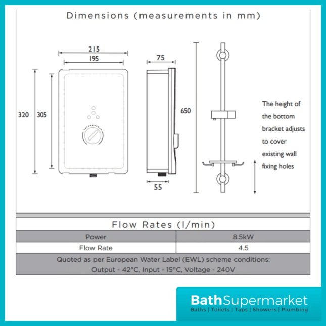 Bristan Bliss 3 Electric Shower-Black-8.5Kw & 9.5Kw & 10.5kw