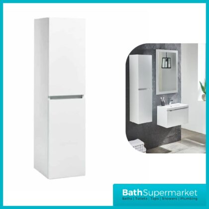 Kore White Gloss Wall Mounted Tall Side Storage Unit 1200mm Height