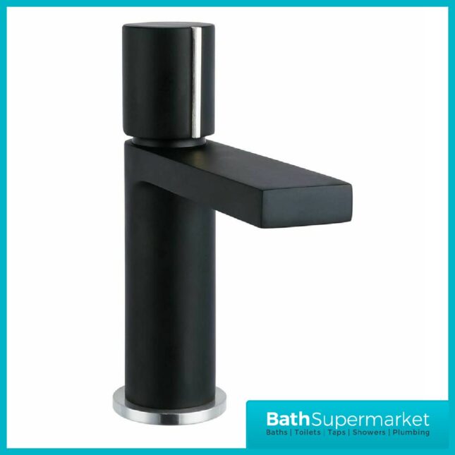 Divock Matt Black-Chrome Trim Square Basin Mono Tap & Clicker Waste - Image 2