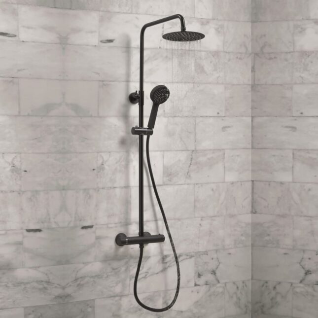 Sognare Mercury Matt Black Thermostatic Round Drench Shower - Image 2