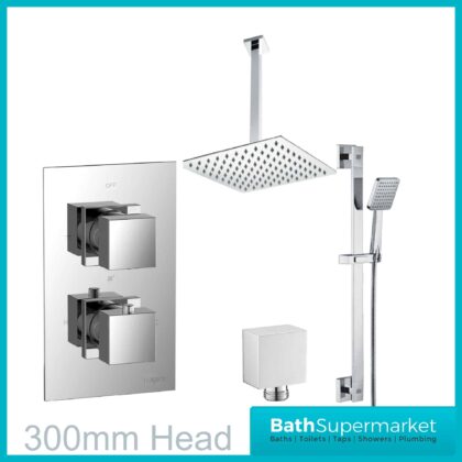 Platinize Chrome Square Concealed Valve + Slide Rail + Ceiling Mounted Head