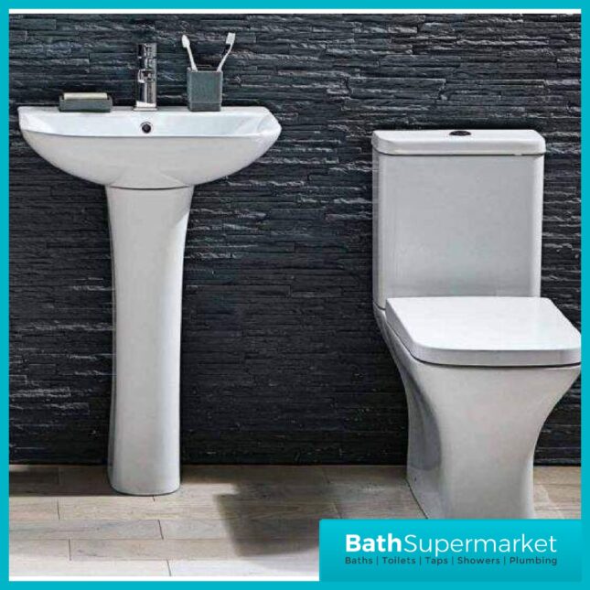 Sognare Porto 4 Piece Set Inc Close Coupled Toilet S/C Seat And 550mm Basin - Image 2