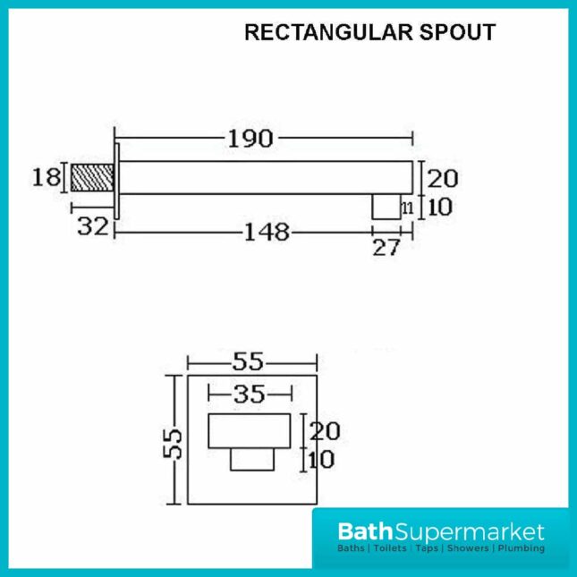 Rectangular Square Wall Mounted Bath Filler Spout